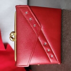 VTG, Rare, NWOT, Lady Wilshire Red Leather Trifold with Bling.